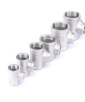 1-1/2 BSP To 2 BSP Female Thread Reducing Tee 304 Stainless Steel 3 Way Pipe Fitting For Water Oil And Air displayed in different sizes