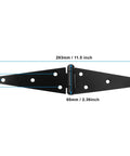 4Pcs Strap Hinge Set For Doors And Gates, Heavy Duty 6 Inch Tee Style Hinges In Black With Screws, dimensions shown