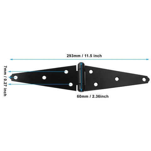 4Pcs Strap Hinge Set For Doors And Gates, Heavy Duty 6 Inch Tee Style Hinges In Black With Screws, dimensions shown