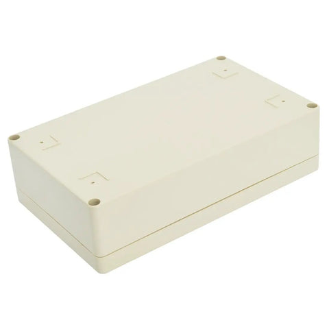 Built Tough IP65 Waterproof Junction Box Durable ABS Plastic Electrical Enclosure For DIY And Crew Favorite Jobs Heavy Duty Weather Proof Housing Light Gray Finish, side view.