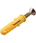 50 Piece Stainless Steel Wall Anchors And Screws Kit For Drywall Mounting, Beefy Hold For Home Improvement, Reliable Anchors And M6x30 Screws For Cabinets, Shelves, Decor, And More, Includes Multiple Sizes. Yellow plastic drywall anchor with steel screw