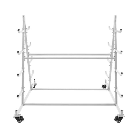 Five Tier Heavy Duty Rolling Storage Rack Built Tough As Nails And Handles Up To 500 Pounds Of Workshop Gear Without Breaking A Sweat While Gliding On Four Locking Casters For Quick Garage Moves, shown from front view, with angled hooks.
