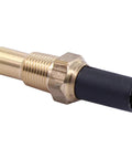 Heavy Duty Engine Coolant Temperature Sensor With Factory Style Wiring Harness Pigtail showing brass body and black connector.