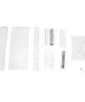 Slick 22 Inch Under Mount Desk Drawer Slide Out Kit parts, includes white panels and assembly instructions for installation.