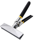 Hand seamer with black cushioned handles and yellow accents, 6-inch straight jaw with serrated edge for bending sheet metal