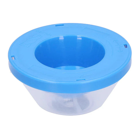 Heavy Duty Electric Drill Dust Collector With Large Capacity Bowl Design For 4mm And 10mm Drills showing blue transparent bowl design.