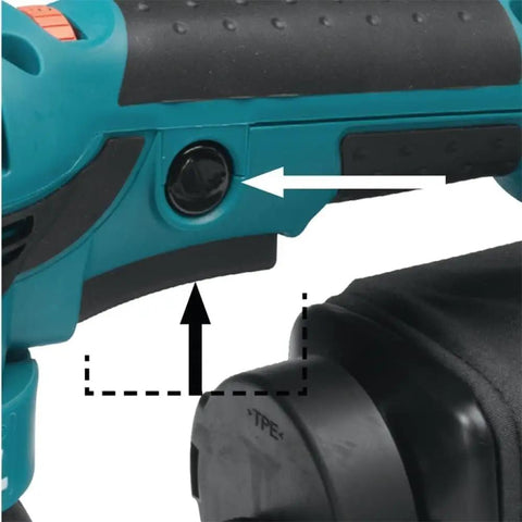 Close-up of 5 Inch Random Orbital Sander With 3.0 Amp Motor, Variable Speed From 4,000 To 12,000 OPM, ergonomic rubberized palm grip