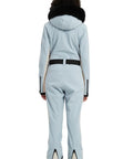 Back view of Women Slim Fit One Piece Ski Suit Insulated Snow Jumpsuit Waterproof Windproof Winter Sports Gear Warm Light Blue Size S
