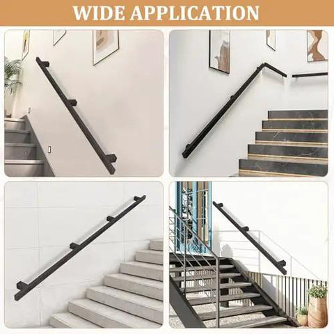 Built Like A Tank With Killer Grip Wall Mounted Stair Handrail Black Wrought Iron Square Tube Slip Resistant Grip Custom Sizes Indoor Outdoor Home Safety Sturdy Support For Hella Daily Reliable Use on various stair types