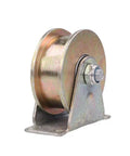 Heavy Duty H Groove Sliding Gate Roller Wheel Made From Tough 45 Steel Casters Perfect For Barn Doors Or Industrial Wire Rope Rail Hardware With Galvanized Finish That Never Fails On Big Jobs close-up showing sturdy metal construction and wheel.