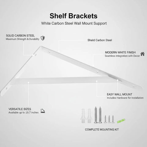 9.84 Inch White Carbon Steel L Bracket For Floating Shelves Wall Mount Support Heavy Duty Shelf Bracket with mounting hardware