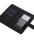 Stylish Black Fit Case For Danew Trace T-One Phone Plus open showing card slots and phone holder in black material.