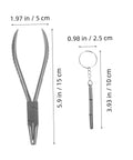 Stainless Steel Two Piece Eyeglass Repair Kit With Flat Nose Pliers And Precision Screwdriver For Quick Adjustments shown with measurements.