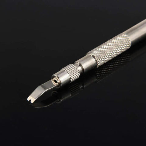 Pro Grade Spring Bar Tool Set For Watch Bands With 6 Extra Tips And 72 Pins, close-up of stainless steel tool tip