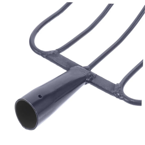 Close-up of heavy duty steel construction versatile grass fork for farm and garden, durable manure forks for lawn care and composting.
