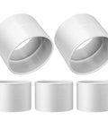 Five white 2-inch PVC stop couplings for central vacuum rough-in installations