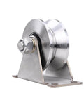 3In V Groove Wheel Stainless Steel Heavy Duty Beefy Caster For V Track Rail And Sliding Gates V Shaped Plate Caster close-up view