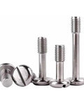 Tough Stainless Steel M8 X 20mm Captive Panel Screws With Slotted Truss Head Hex Nuts And Plain Washers Assemblies displayed in a group.