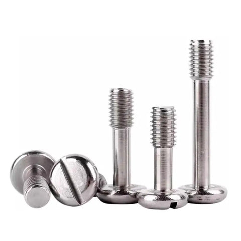 Tough Stainless Steel M8 X 20mm Captive Panel Screws With Slotted Truss Head Hex Nuts And Plain Washers Assemblies displayed in a group.