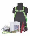 Roofer Fall Protection Kit With Adjustable Full Body Harness, Rope Grab With Shock Absorber, 25 Ft Lanyard, Roof Anchor Bracket visible