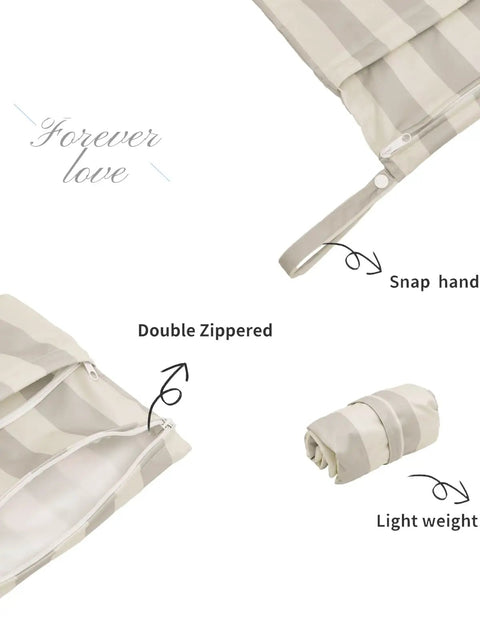 Two Pack Waterproof Wet Dry Bags For Cloth Diapers with dual zipper pockets, snap handle, lightweight, and compact fold.