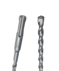 Close-up of two 8x160 mm masonry drill bits: carbide-tipped SDS-Plus bit on left, spiral bit on right