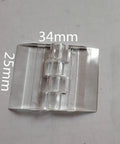Transparent Folding Hinge Kit 20 Pieces 25x34mm Clear Acrylic Cabinet Closet Hinge Tool close-up showing dimensions