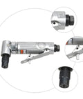 Professional Grade Kick Ass Pneumatic Air Die Grinder Spinning Wild At Twenty Five Thousand RPM For Slick Polish Heavy Metal Wood Tire Wall Projects side view with silver body and black socket