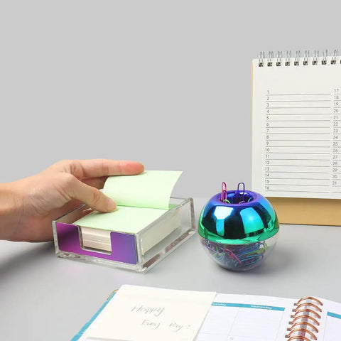 Magnetic Paper Clip Holder And Clear Sticky Note Dispenser Set For Your Desk 100 Clip Capacity Post It Note Organizer Rainbow Acrylic