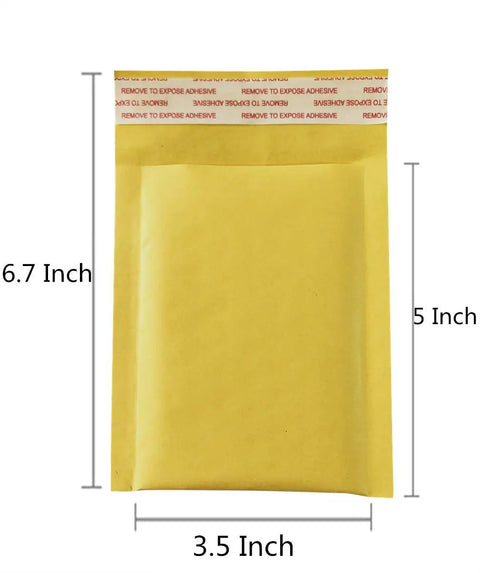 30 Pack 3.5x5 Inch Padded Bubble Mailers Self Seal Kraft Envelopes For Fast Shipping shown with dimensions