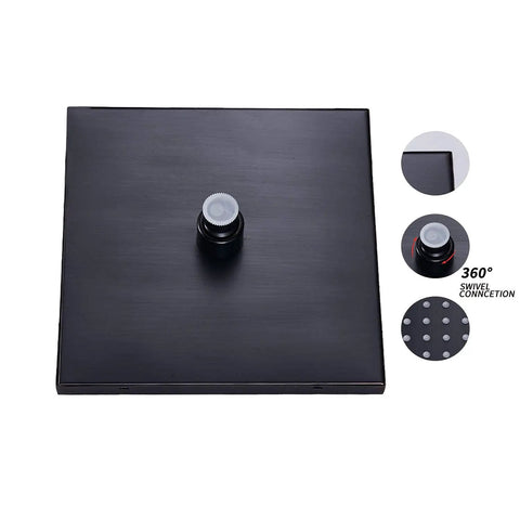 8 Inch Square Rain Shower Head High Pressure Stainless Steel 304 With Oil Rubbed Bronze Finish, top view with swivel connection.