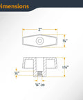 Technical drawing of 32-Inch Table Saw Miter T Track Kit With T Bar, Five T Knobs and Ten 1/4-Inch 20 Bolts dimensions