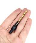 Knock Out Your Next Project Hassle Free With This Five Piece Countersink And Step Drill Bit Set Crafted For Fast Woodworking And Metal Drilling Cordless Ready Tough Gray Tools in hand, showcasing small step drill bit.