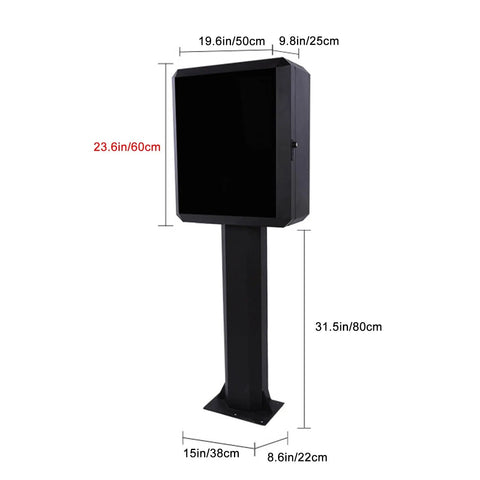 Heavy Duty Outdoor EV Charger Enclosure With Pedestal Stand Waterproof Lockable Storage Box Universal Fit For Most Chargers Made From Thick Cold Rolled Steel, freestanding with dimensions.