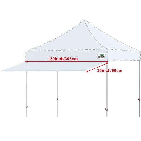 10ft Pop Up Canopy Sunshade Extension Tarp 120x36 Inches Adds 30 Sq Ft Extra Shade for 10x10 Square Leg Tents Commercial Grade