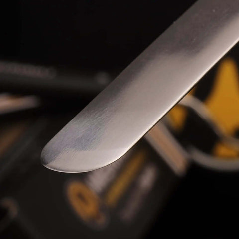 Close-up of a hardened blade from the Durable 3D Print Removal Tool Kit With Pro Grade Comfort Grips And Hardened Blades For Easy Print Separation