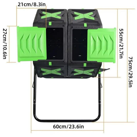 37 Gallon Dual Chamber Compost Tumbler With Sliding Doors For Outdoor Gardens Built Tough Rotating Bin With Metal Base