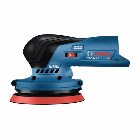 12V Max Brushless 5 Inch Random Orbit Sander With Ergonomic Palm Grip shown side view