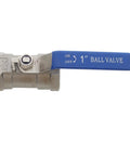 Heavy Duty Stainless Steel Ball Valve With Internal Threaded Fittings For Solid Water Pipe Networks showing blue handle and 1 inch size.