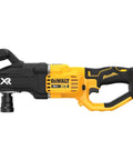 Runs Like A Champ With Savage Torque For Tough Framing Work Features Power Detect Technology And E Clutch Protection Handles Bind Ups Smoothly Includes Snappy Quick Release Hex Chuck Bare Tool Only side view of DEWALT 20V cordless stud drill with hex chuck.