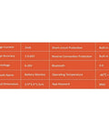 Specifications of Heavy Duty Wireless Battery Monitor Smart Tester with Bluetooth for Lead Acid Packs.