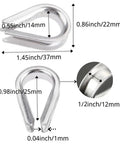 Heavy Duty 316 Stainless Steel Half Inch Wire Rope Thimble For Marine Boat Rigging And Anchor Splicing showing dimensions and detail.