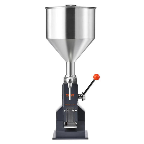Easy Pull Down Manual Liquid Filler With 10 Liter Hopper And Adjustable 5 To 50 Ml Settings For Smooth Bottling Of Juice Shampoo Honey And Hobby Crafts Built Tough And Reliable, featuring stainless steel hopper.