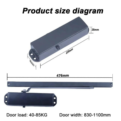 Heavy Duty Hydraulic Automatic Door Closer with dimensions for concealed track system for 88 to 187 lbs doors