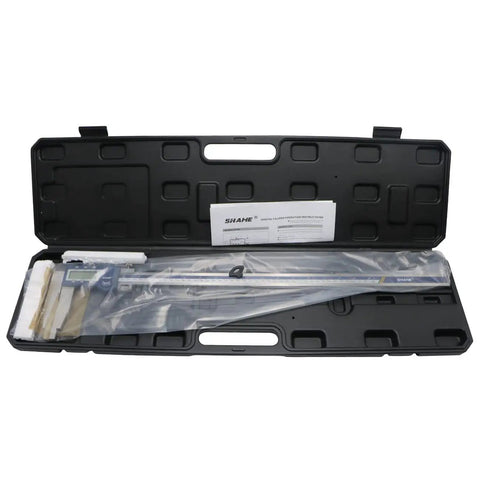 Electronic Digital Vernier Micrometer Caliper With 0 To 500mm Range in black protective case, showing packaging and storage features.