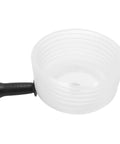 Heavy Duty Hole Saw Dust Collector With Secure Rubber Grip To Beat The Dust On Recessed Lighting Jobs And Keep Workspaces Clean While You Drill Through Drywall Or Concrete, clear dust bowl with black grip handle.