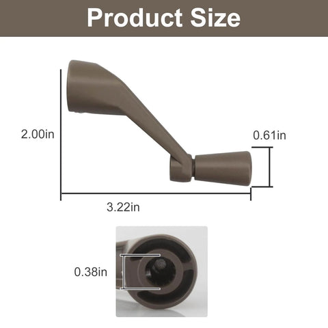 Three Eighths Inch Spline Crank Handle Replacement For 1974 To 1995 Casement Windows with size measurements in stone finish.