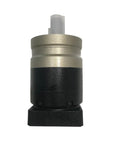 Rock Solid Round Flange Helical Planetary Gearbox For NEMA23 Steppers Zero Play Speed Reducer with a black and silver finish.