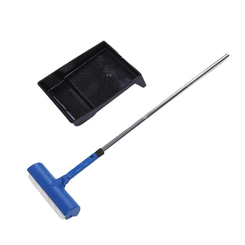 Adjustable 10 Inch Paint Roller Kit With Slick Telescopic Pole For No Sweat Ceiling And Wall Painting Rotating Handle Eases Wrist Strain For Quick Furniture Refreshes On The Regular with roller and tray.