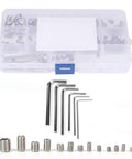 340 Piece Stainless Steel Set Screw Kit With Hex Adapters And Six Wrenches For M2.5 To M8 Machine Screws in clear organizer